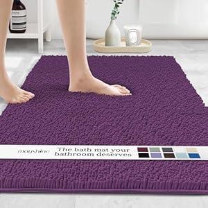 MAYSHINE Plush Shaggy Chenille Bath Mat | Extra Soft, Super Absorbent, Non-Slip Bathroom Rug | Fluffy Microfiber, Area Rug Sets for Bathroom Floor, Kitchen, Living Room | 59"x31" | Plum