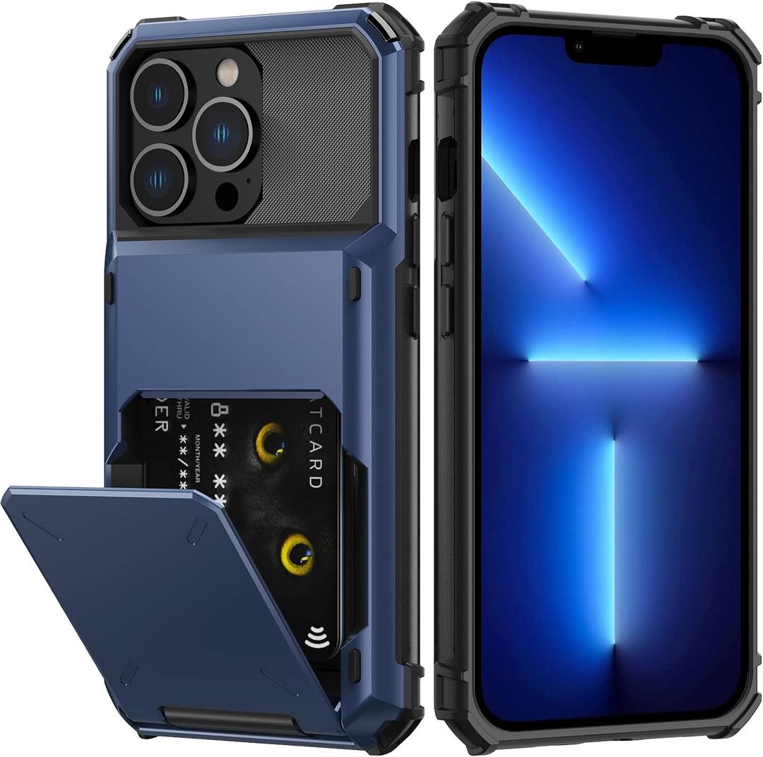 Nvollnoe for iPhone 13 Pro Max Case with Card Holder[Store 5 Cards] Dual Layer Heavy Duty Shockproof Wallet Case with Hidden Card Slot Storage Case for iPhone 13 Pro Max(Blue)