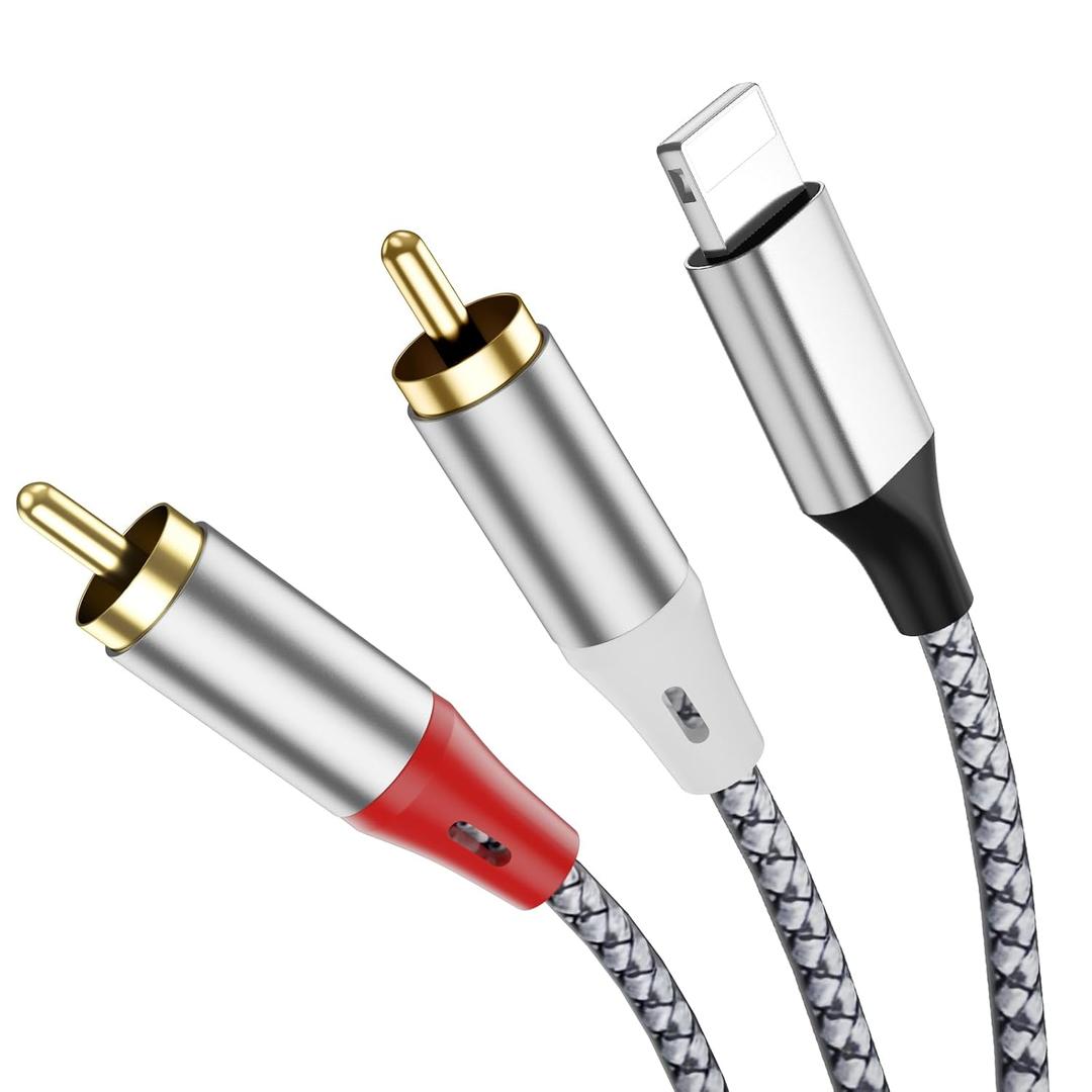 Ligh-tning to 2 RCA Stereo Adapter Cables, Lig-htning to 2 RCA Audio Cables, Suitable for TVs, Computers, Phones, MP3 Players, Speakers, car radios, Tablets, amplifiers, Speakers, etc.