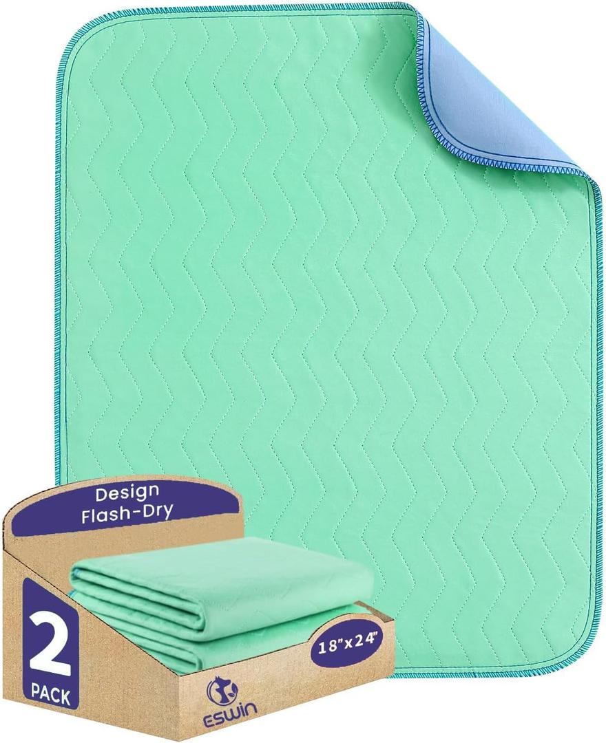 Washable Underpads, Super Absorbency Reusable Bedwetting Incontinence Pads for Kids, Adults, Elderly, and Pets - Waterproof Protective Pad for Couch, Sofa, Floor, Bed (500 Washes) (2 Pack - 18"X24")