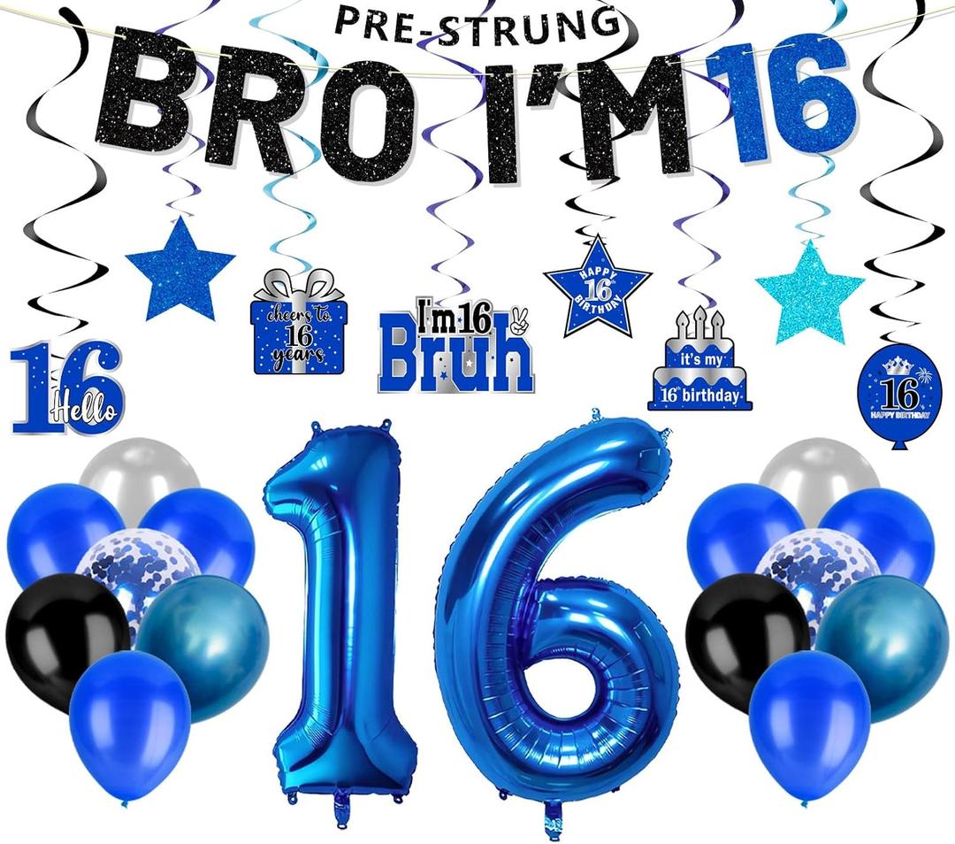 16th Birthday Decorations for Boys, Pre-Strung Bro I’M 16 Banner