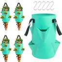5 Pack Upside Down Strawberry Hanging Planter, 3 Gallon Tomato Hanging Grow Bags with 5 Hooks, Hanging Tomato Strawberry Grow Planters Vegetable Planting Bags with 6 Planting Holes for House Garden