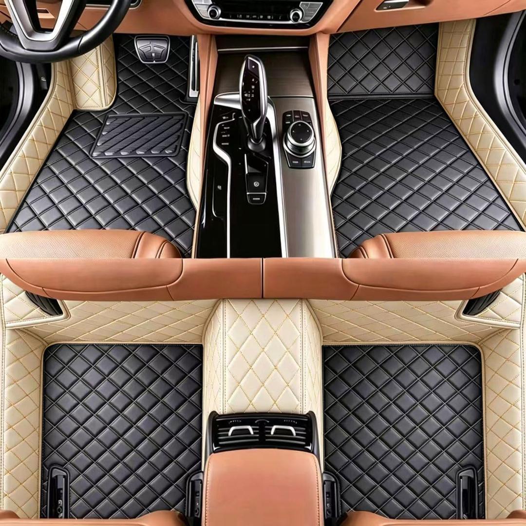 Custom Personalized Floor Mats for Cars, Luxury Full Coverage All Weather Car Mats, Anti-Slip Car Mat Set, Customize Floor Mat for 99% of Sedan, Trucks SUV (Beige Black)