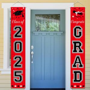 DAZONGE Graduation Decorations 2025, Red and Black Class of 2025 Decorations Graduation Banners for Any Schools or Grades Party Favor