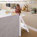 Foldable Toddler Learning Standing Tower, WOOD CITY Montessori Kitchen Step Stool Helper with 3 Adjustable Heights Learning Kitchen Tower (White)