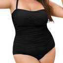 Plus Size Bathing Suit for Curvy Women Tummy Control Ruched 2XL One Piece Swim Suits Square Neck Swimsuits 2025 (XX-Large Plus, Black)