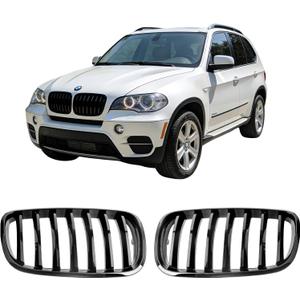Joyzeal E70 Single Slat Kidney Grille for 2007-2013 BMW X5 E70 X6 E71 (30i 35i 50i xDrive 4.8i 3.0si) | Gloss Black ABS Snap-On No Modification | 1 Pair