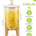 Glass Drink Dispenser with Stand, 2.11 Gallon Glass Beverage Dispenser with Spigot, Punch Dispenser for Parties, Party Drink Dispenser for Lemonade, Juice, Punch, Water, Outdoor, Daily Use
