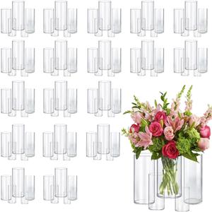 OGEH 80pcs Glass Vase Cylinder Vases for Centerpieces Small Flower Glass Clear Vases Home Decor Centerpiece Table Flower Vase Decorations for Wedding DecorationHoliday Mixed Sizes Tall