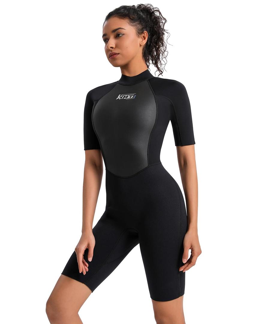 KMT Women Wetsuit 2mm Neoprene Shorty Wet Suits, Black 16