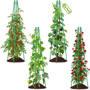 4 Pack 64" Tall Adjustable Obelisk Garden Trellis for Climbing Plants, Rust-Proof Pe Coated Metal Plant Trellis Support for Raised Beds, Potted Vines, Cucumbers, Tomatoes, Indoor Outdoor Use (4 Pack)