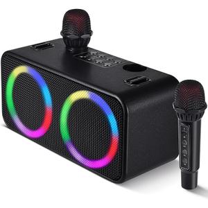 Karaoke Microphone Machines Kids Adults, Karaoke Machine Bluetooth Sound Effects, Bluetooth Wireless Speakers Kareokee Machine Light TF Card/USB Portable Home Party Outdoor/Indoor, Black