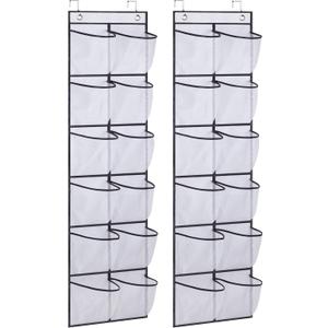 MISSLO Over The Door Shoe Organizer 12 Large Mesh Pockets Hanging Narrow Closet Door, White, 2 Pack