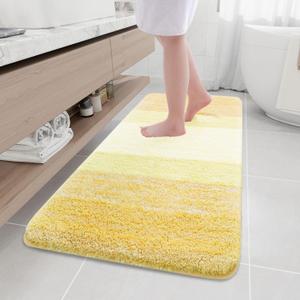 Arotive Microfiber Bathroom Rugs, Shaggy Soft and Absorbent Bath Rug, Non-Slip, Thick Plush Machine Washable Dry Bath Mats for Bathroom, Tub and Shower, 59x24, Light Yellow, Rectangular
