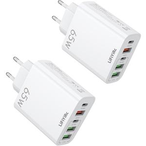 European USB C Charger 6.6A 2 Pack, LiFiYiRc PD 20W & QC 3.0 Fast Charging Multi Ports, 2 USB C 3 USB A Europe Plug Adapter Compatible for iPhone 16 15 14 13 12 11 Pro Max XS XR X SE 8 Plus, Samsung