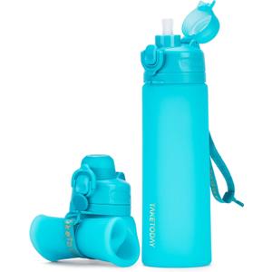 TakeToday Collapsible Water Bottles 20oz, Leak Proof, BPA-Free, Foldable Silicone Travel Water Bottle with Straw Strap for Cycling, Hiking, Outdoors (Ocean Breeze)