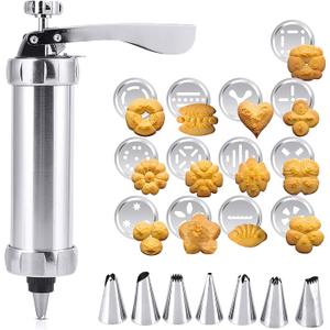 Cookies Press Gun Kit Set, Aluminium Alloy Cookies Biscuits Press Maker Kit with 7 Nozzles & 13 Molds Cake Decorating Baking Tool