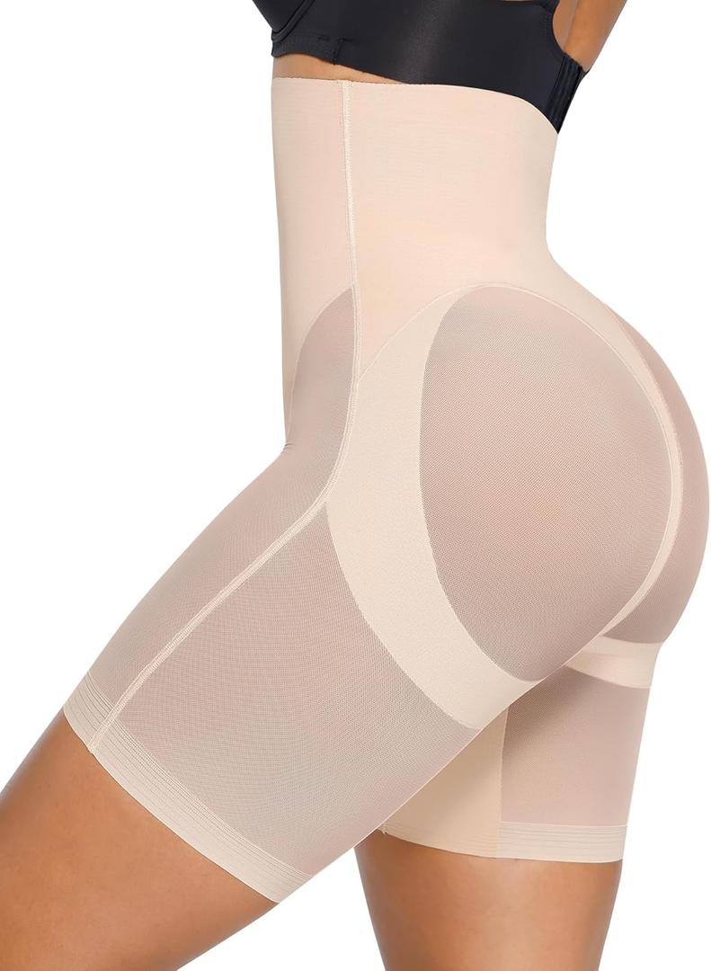 SHAPELLX Shapewear Tummy Control High Waist Shaping Butt Lifting Shorts Cincher Girdle Womens Body Shaper Panties (Medium, Beige)