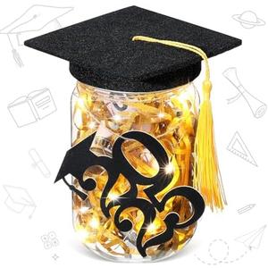 Mimorou Graduation Gifts 2025 Graduation Mason Jar with Graduation Cap Decorations Kit 2025 Graduation Cutouts Graduation Decoration for Class of 2025 Graduation Table Centerpieces Grad Party Supplies