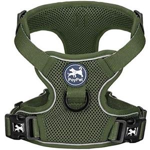 PoyPet Reflective Soft Breathable Mesh Dog Harness Choke-Free Double Padded Vest with Adjustable Neck and Chest(Military Green,XS)