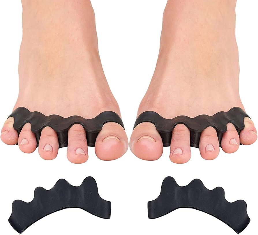 4 Pcs Silicone Toe Spacers – Yoga Toe Separators for Toe Straightening & Relaxation | Correct Overlapping Toes, Bunions, Hammer Toe | Toe Support for Women & Men (3.98In) Black