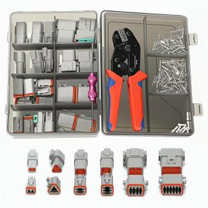 212PCS 12 Kits DT Connector with Crimping Tool & Terminal Removal Tool for Deutsch Connector Kit, 2 3 4 6 8 12 Pin Automotive Electrical Connectors & Size 16 Stamped Contacts for Car Marine Wiring