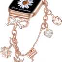 Minyee Bling Bands Compatible with Apple Watch Band 38mm 40mm 41mm, Stainless Steel Diamond Sparkle Jewelry Bracelet Women with Bow Connector Interchangeable Charms for iWatch Series SE/ 7/ 6/ 5/ 4/ 3/ 2/ 1