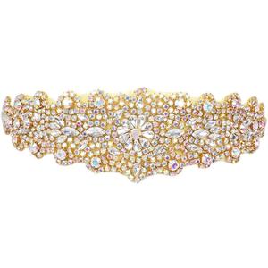 Pardecor 2025 Crystal Beaded Parties Focus Rhinestone Belts For Women Wedding Dress Belt Party Dinner Dresses Matching (Gold)
