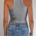 Women's Sleeveless Scoop Neck Knit Ribbed Seamless T-Shape Tank Top Fitted Casual Racerback Blouses (S)