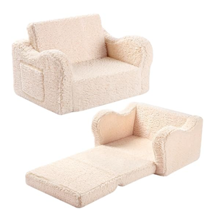 MOMCAYWEX Kids Sofa, 2in1 FlipOut Foam Couch with Soft Sherpa Cover, Cozy Play Lounge Chair, Grey