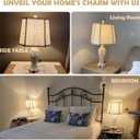 25'' Farmhouse Table Lamp for Living Room Bedroom, 2 USB Ports Vintage Rustic Nightstand Desk Lamp with Nightlight, White Hollow Out Resin Lamp for End Table (Bulb Included)