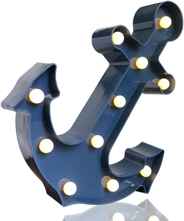Led Anchor Marquee Light Battery Operated Anchor Shaped Night Lamp for Home Wedding Party Decoration Nautical Led Decor Blue