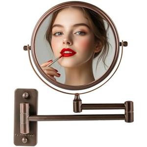 OVENTE 7" Wall Mounted Makeup Mirror with 1X/7X Magnification, Double Sided Magnifying Round Bathroom Vanity Mirror, 360° Swivel Design, Extendable and Folding Arm, Antique Bronze MNLFW70ABZ1X7X