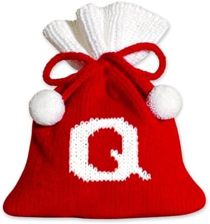 Blinket Christmas Knit Drawstring Gift Bag Xmas Red and White Santa Sack with Alphabet Letter Design Reusable Wrapping Bag for Xmas Candy Goodie Party Favor 6.5 x 5.1 Inch Letter Q 2 Pack