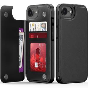 LETO for iPhone 16e Wallet Case, Flip Folio Leather Kickstand Black
