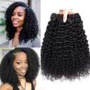 Brazilian Curly Bundles Human Hair Virgin Hair Kinky Curly 100% Unprocessed Remy Virgin Cheap Human Hair Weave Extensions Natural Black Human Hair Weave(Kinky Curly, 14 14 14)