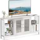 TV Stand with Glass Storage Cabinets and Power Outlet, White TV Stand for 32/45/55 inch TVs, Entertainment Center with LED Light for Living Room, 46inch Small Tv Stand for Bedroom