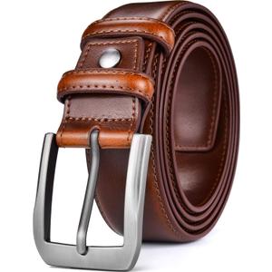 beltox fine Mens Casual Leather Jeans Belts 1 1/2 Wide 4MM Thick Alloy Prong Buckle Work Dress Belt for Men (36-38, Brown Belt With Silver Buckle)