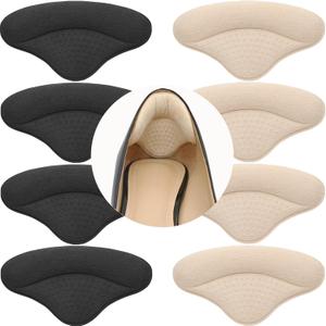 4 Pairs Heel Pads Heel Grips Liner for Loose Shoes, Heel Cushion Pads Heel Inserts for Shoe Too Big Men Women- Ultra Soothing Heel Protectors for Heel Pain, Heel Slipping, Blisters, Friction (Black, Beige)