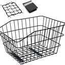 ANZOME Rear Bike Basket, Waterproof Metal Wire Bicycle Basket with Adjustable Cargo Net and Waterproof Rainproof Cover Fits to Most Rear Bike Racks