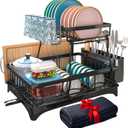 Godboat Dish Drying Rack, 2-Tier Dish Racks for Kitchen Counter, Dish Rack with Drainboard & Mat, Dish Drainer with Knife, Fork & Cup Rack, Gifts for Women, Mothers Day, Cool Stuff & Kitchen Gadgets (X-Large)