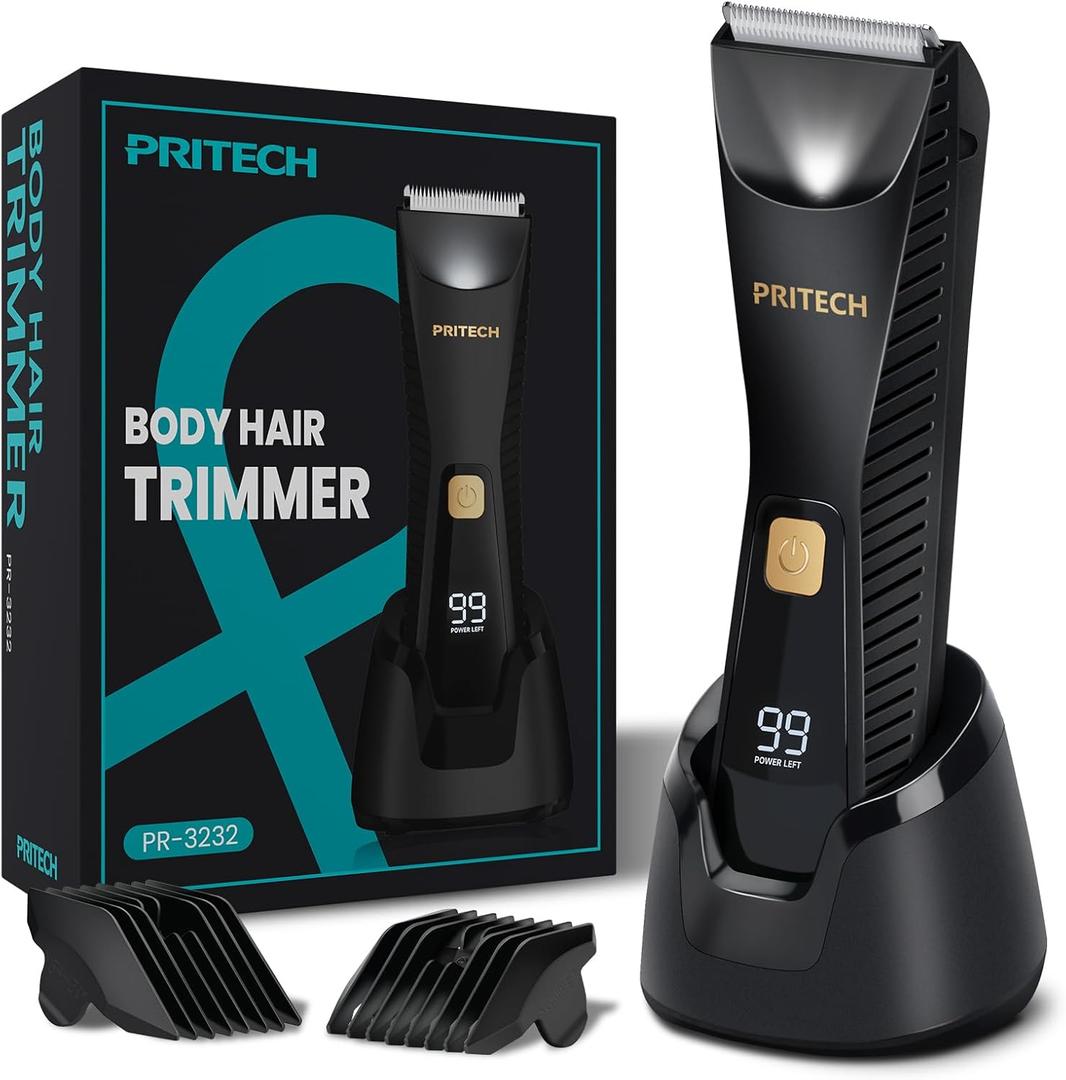 PRITECH Manscape Body Hair Trimmer - Waterproof Pubic Hair Ball Trimmer, Ceramic Blade Shavers Electric Razors for Men with USB-C Charging, Wet/Dry Use, Nick-Free Mens Grooming Kits, Gifts for Men Black