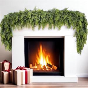 6 FT Christmas Garland, Cedar Garland -Realistic Artificial Christmas Garlands for Indoor and Outdoor Decor, Fireplace, Mantle, Doorway, Wreath-Green Faux Pine Garland for Christmas Decorations
