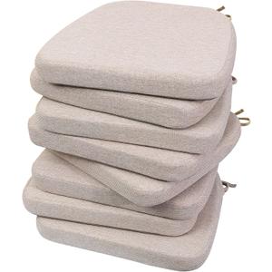 AAAAAcessories D-Shaped Chair Cushions, 2" Thick Dining Chair Pads with Ties and Removable, Machine-Washable Cover, 17" x 16", Set of 8, Oatmeal Beige, 8 Count