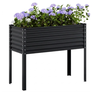 Raised Garden Bed, Metal Elevated Planter with Legs for Vegetables Flower, Outdoor Planter Box, Grey 100x41x90 cm Steel