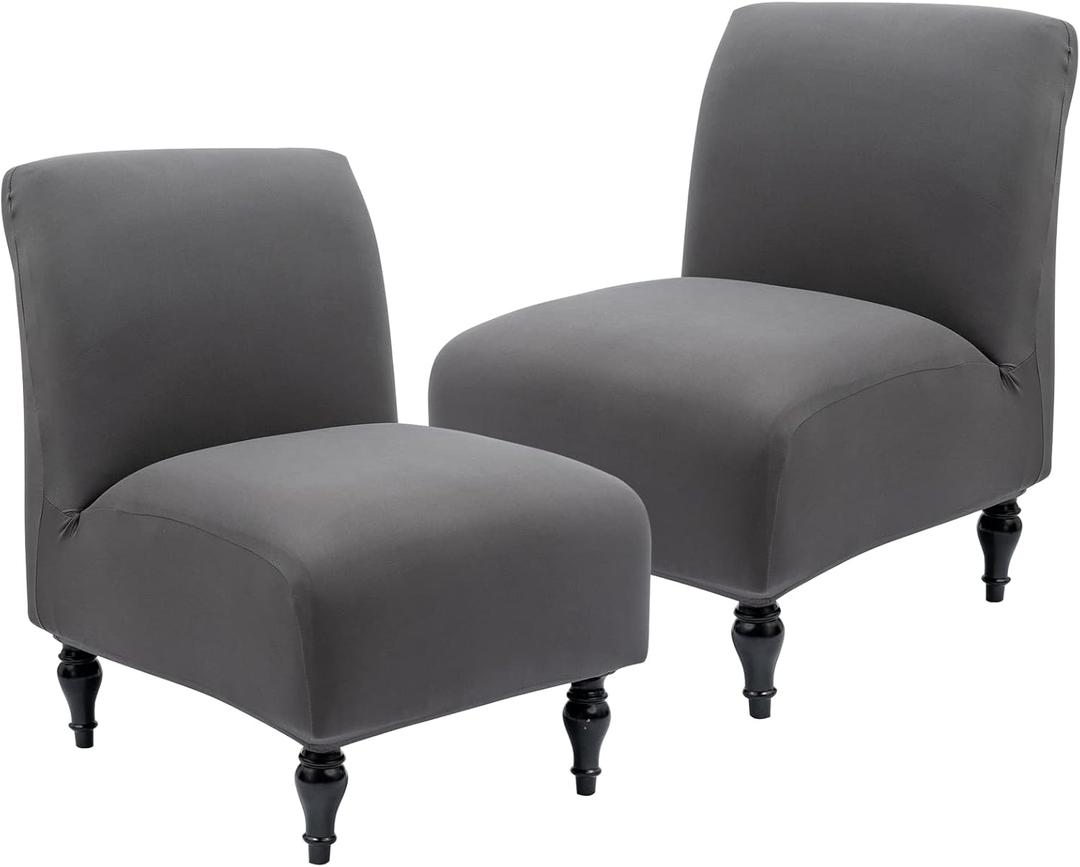 Iauddy Armless Accent Slipper Chair Cover Slipcover,Stretch Spandex Removable Non-Slip Silp Cover for Accent Chair Without arms Furniture Protector for Living Dining Room(Dark Gray, 2)
