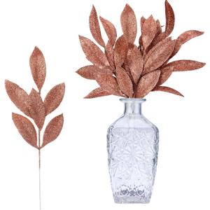 GREENTIME 12 Pack Artificial Brown Glitter Leaves 13" Fake Christmas Picks Decorative Glitter Sticks for Vase Christmas Tree DIY Wreath Crafts Fireplace Decor