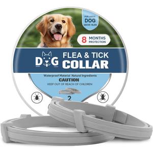 Tick Collar for Dogs,Flea Collar for Dog, Dog Flea Collars, Lasts Up to 8 Months, Nature-Based Ingredients, Adjustable Size for Small, Medium, and Large Dogs - 2P