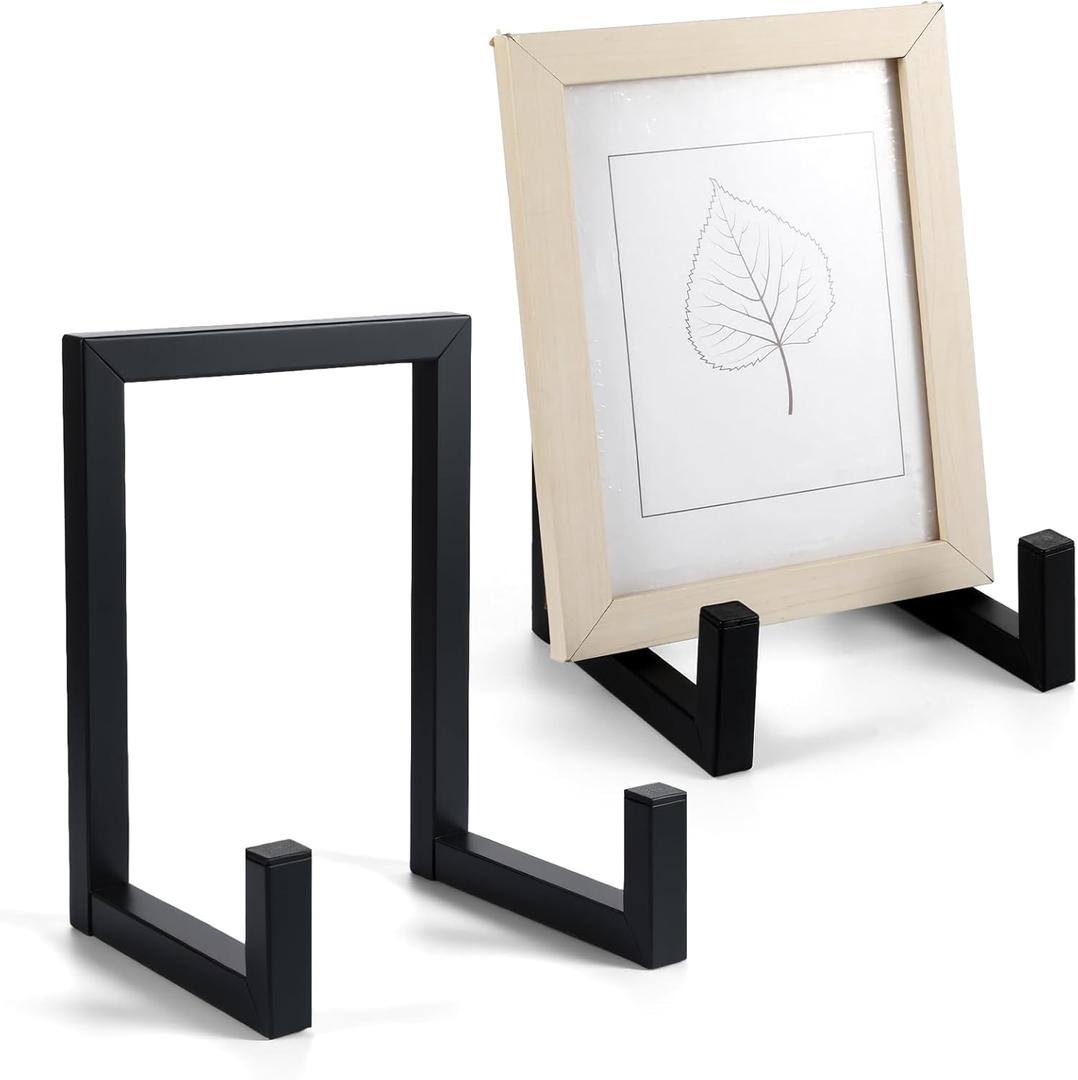 2 Pack Large Plate Stands for Display  8 Inch Black Metal Easel Stands for Picture Frames, Books, Platters, Photos & Artwork  Industrial-Style Tabletop Display Holder (Iron, 6 x 5.7 x 8)