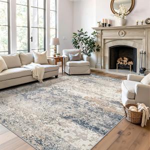 Art&Tuft Washable Rugs 5x7 - Anti-Slip Backing 5x7 Area Rugs for Living Room, Foldable Abstract Washable Area Rug(5'x7', Blue)